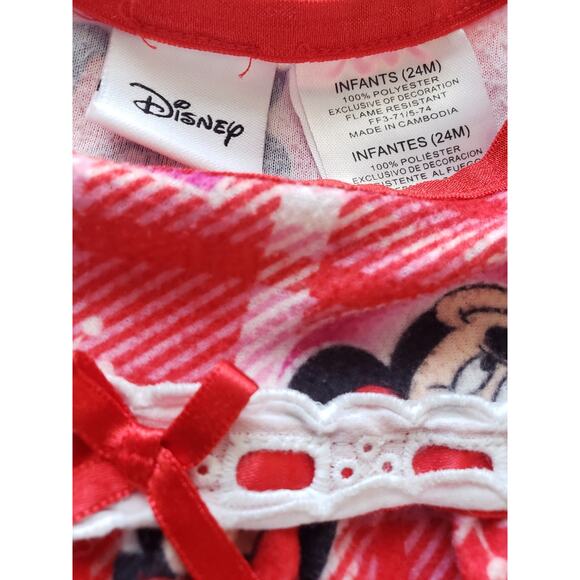 Disney Girls 24m Red Flannel Classic Minnie Mouse Nightgown Eyelit Lace - Picture 3 of 3